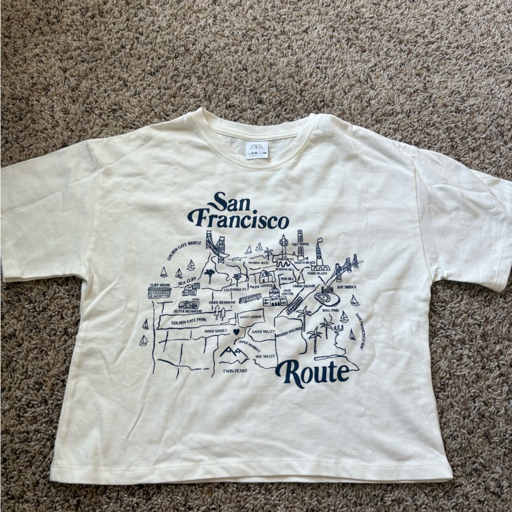 Zara Cream Tee with Blue Graphic